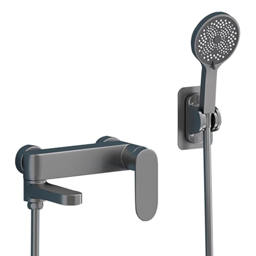 Ensemble de pommeau de douche et mitigeur de bain-douche mural gris