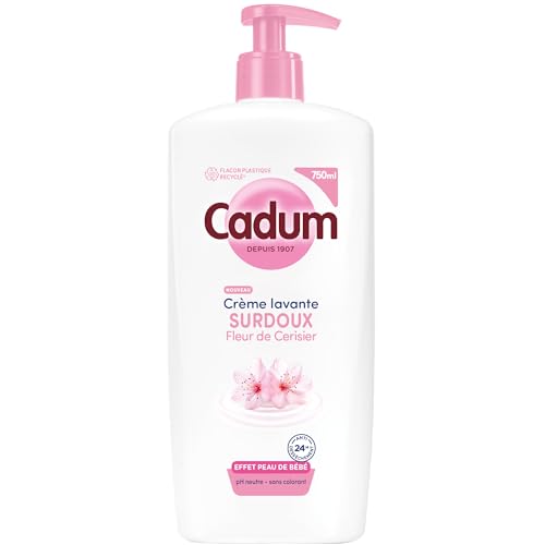 Cadum Crème Lavante Fleur de Cerisier & Huile d'Amande Douce Bio - Soin 24h Anti-Dessèchement - Formule Hypoallergénique pH Neutre Sans Savon - Toute la Famille dès 3 ans - Flacon 100% Recyclé