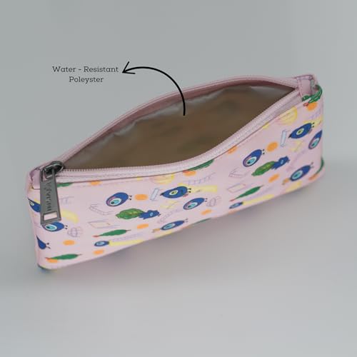 Image of VISMIINTREND Evil Eye Flat Pouch - Printed Pink Design for Accessories and Stationery, School | College | Office | Travel | Gift