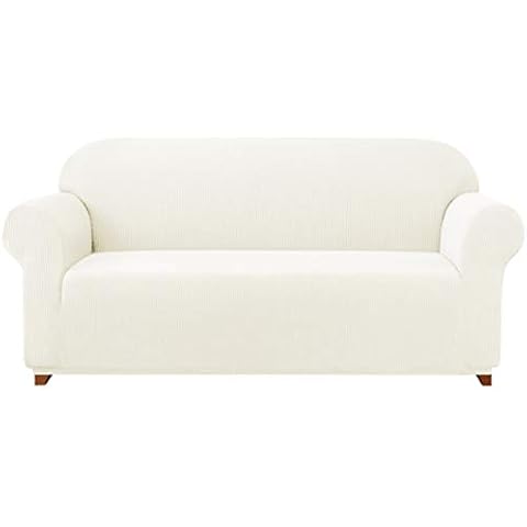 subrtex Jacquard Stretch Sofa Cover 1-Piece Polyester Fabric Slipcovers for Couch, Armchair, Recliner (Sofa, Cream) Cover