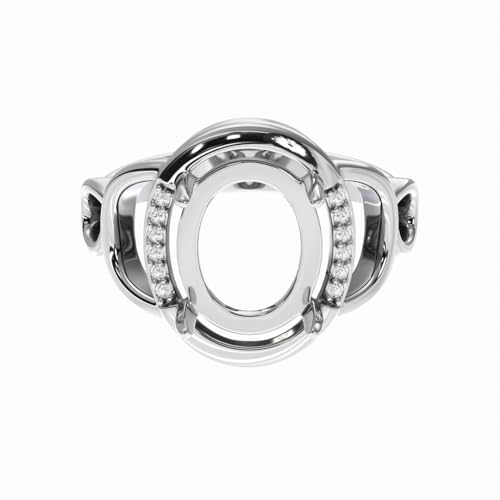 Silver Ring Blank 9x7 mm Halo Cubic Zirconia 925 Fine Jewelry Mounting3