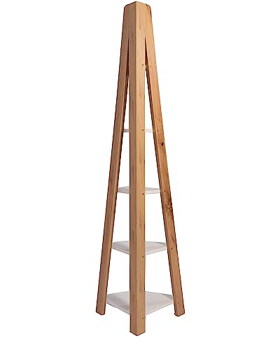 Image of DeckUp Plank TIVA Engineered Wood Corner Ladder Book Shelf (Wotan Oak & White, Matte Finish)