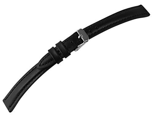LEONARDO VERRELLI Unisex - Uhrenarmband Ersatz Echt Leder Stegbreite Schwarz 10-24 mm Dornschließe 8000565 (Stegbreite: 10 mm)