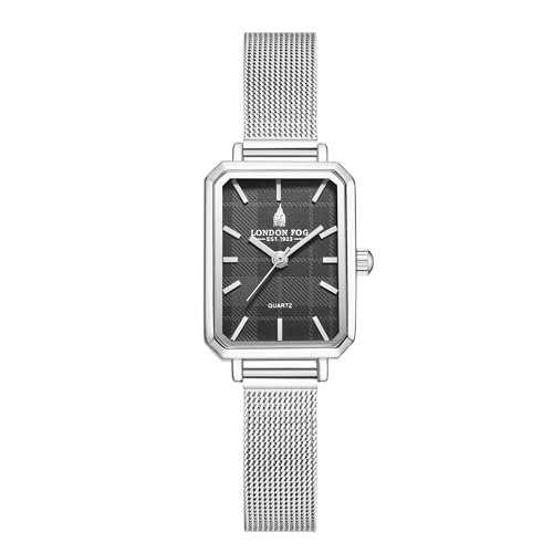 Image of London Fog Victoria Collection Analog Quartz Watch for Women with Textured Dial, Rectangular Metal Case, Mineral Glass, Mesh Strap & Water Resistant - LFW20006