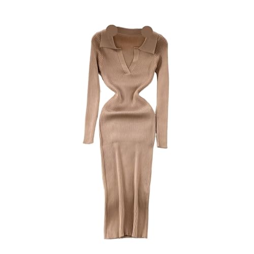 Kleid Langarm Elegantes, gestricktes Wickelkleid mit hoher Taille und V-Ausschnitt for Damen, einfarbiger Boden, langärmeliges Etuikleid in...