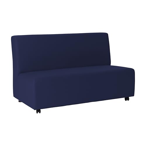 Image of FDP Pro Series Upholstered Armless Mobile Sofa with Locking Casters for Portability Commercial Seating for Hotel Lobby, Office, Restaurant, Waiting Room, Home - Navy