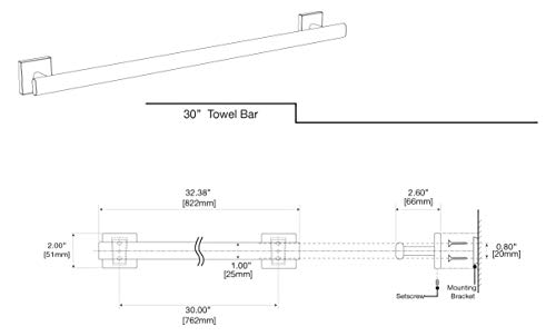 Gatco 4050A Elevate, Towel Bar, 30”, Chrome/Wall Mounted 30 Inch Towel Holder For Bathroom #TOP4