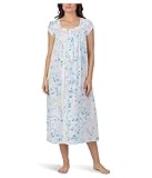 Eileen West Womens Ballet Cap Sleeve Nightgown, White Ground Aqua Floral