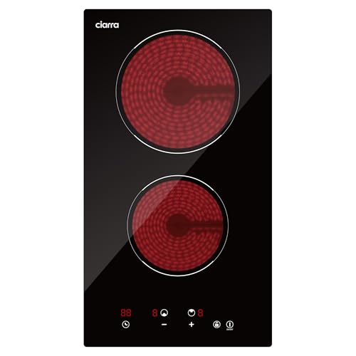 CIARRA AWGDBCH302T - Placa vitrocerámica empotrable, 2 luces, potencia 3000W, 9 niveles de ajuste, control táctil, función temporizador y múltiples protecciones de seguridad