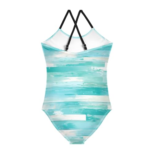 KLL Teal Turquoise Green Painted Wood Toddler Girls 1 Piecing Bathing Suit Summer Swimwear Adjustable Strap UPF 50+2