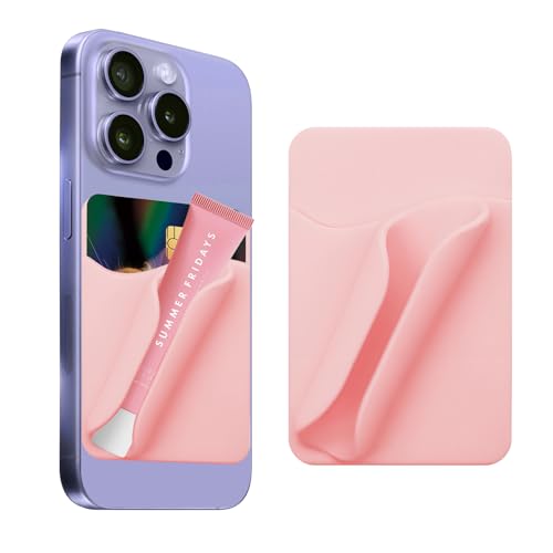 Phone Case with Lip Gloss Holder, Silicone Lip Gloss Stand, Featuring A Card Slot, and A Self-Adhesive Lip Gloss Holder Compatible with Both iPhone and Android Devices (Pale Pink)