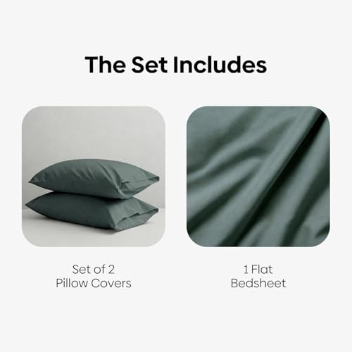 Image of Haus and Kinder Bedsheet King Size, 300 TC 100% Organic Cotton Percale Weave, Flat Bedsheet for King Size Bed with 2 Pillow Covers - Marrow Stitch Detaling (Coastal Calm, 108 * 108 Size)