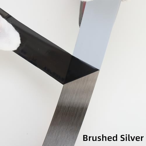 Trimold Wall Trim Molding, Peel and Stick Stainless Steel, Flexible Self-Adhesive Metal Trim for Mirror Frame, Fireplace and Microwave Gap Filler (Brushed Silver, 5m x 2cm)