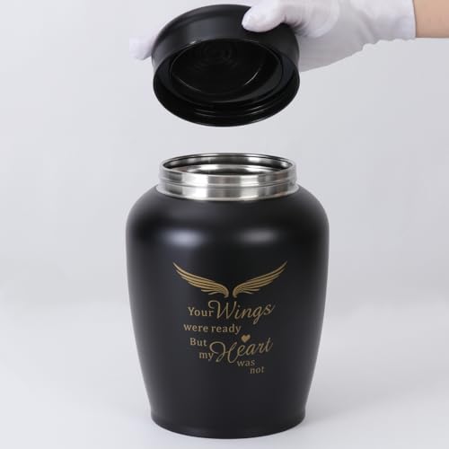 Image of Large Cremation Urns for Ashes Adult Male Female | Black Angel Decorative Burial Urns for Women and Men, Funeral Memorial Urn (Holds Up to 180 LBS)