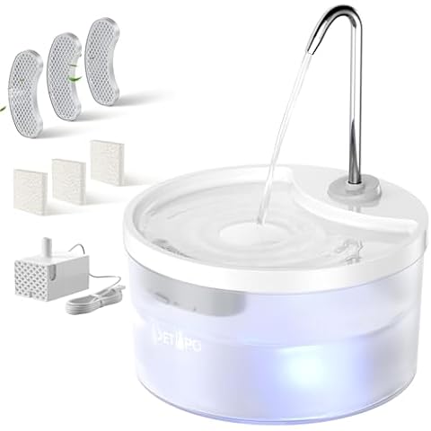 Cat Water Fountain with LED Light, 3L/100oz Super Silent Pet Water Fountains for Cats Dogs Indoor, Cat Fountain with 3 Pcs Replacement Filters and 3 Sponges, Cat Water Fountain Replacement Pump Cover