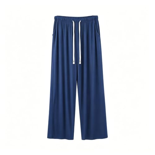 Mens Straight Leg Baggy Pants, Mens Modal Trousers, Elastic Waist Trousers with Side Pockets and Smooth Drape, Casual Trousers for Lounging, Relaxed W