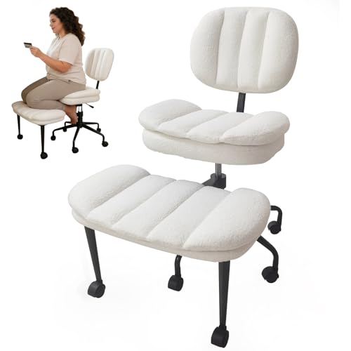 DIDAINT Silla Escritorio Ergonomica Tipo Sillon de Meditacion, Silla de Respetuosa con Asiento de Piel de Cordero Sintetica, Silla Rodillas con Ruedas 360°, Altura Ajustable para TDAH, Oficina Hogar