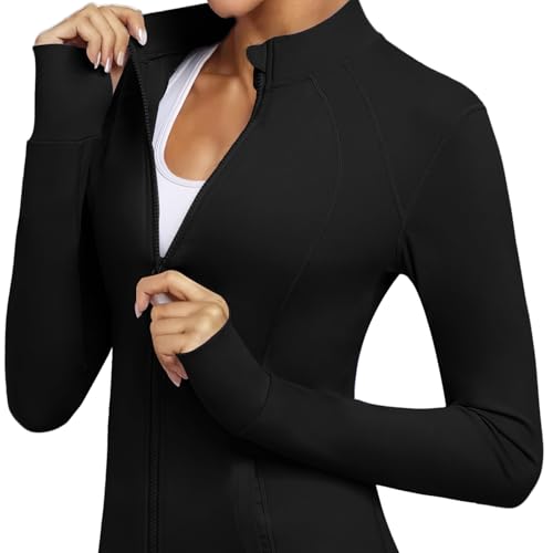 Women's Athletic Full Zip Lightweight Workout Jacket With Pockets Running Slim Fit Yoga Sportwear With Thumb Holes2