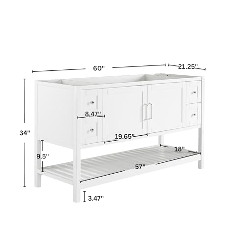 Image of Alaterre Furniture Bennet Bathroom Vanity Cabinet with Soft-Close Shaker Doors and Open Shelf - 60-Inch Freestanding Bathroom Vanity Without Sink - Wood Bathroom Sink Base Cabinet (White)
