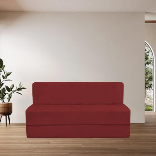 Karmakasa Pumpum 2 Seater Sofa Cum Bed – Convertible Folding Sleeper Couch, Space-Saving Design, Ideal for Living Room, Guest Room, or Small Apartments,Maroon