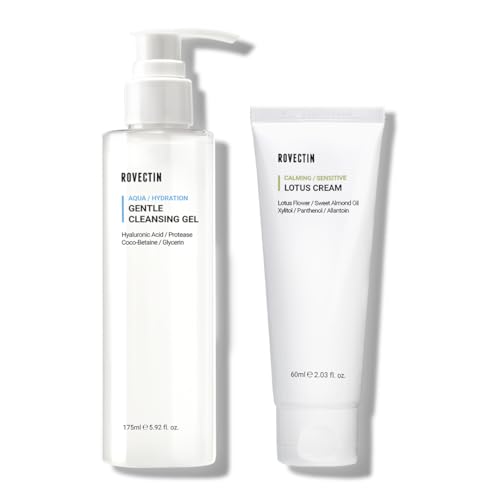 ROVECTIN Calming Lotus Water Cream (2.1 fl.oz, 60ml) Moisturizer + Aqua Cleansing Gel (5.9 fl. oz, 175ml) pH| Bundle [2 Pack]