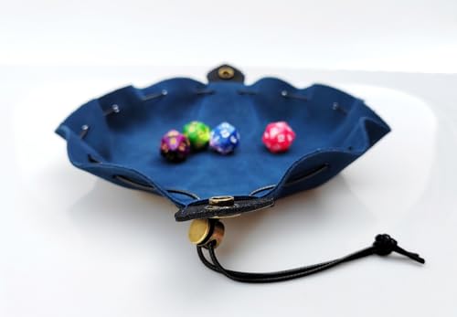 Image of Black & Blue Celtic Tree DND Gifts Dice Bag - Tray with Drawstring & Button Genuine Leather Dice Pouch Storage Bag for d&d Dices Jewelry Coin & Small Accessories