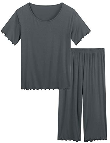 Joyaria Womens Plus Size Pajamas Rayon Female Sleepwear Pj Set Capri Pants Dark Grey XXL