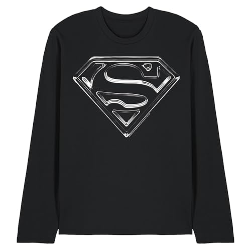 DC Comics Superman Steel Logo Camiseta Unisex de Manga Larga, Negro, L