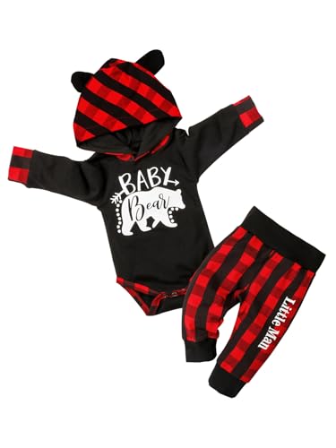 Image of Fommy Newborn Baby Boy Clothes Plaid Letter Print Long Sleeve Hoodies + Long Pants 2PCS Fall Winter Outfits Set