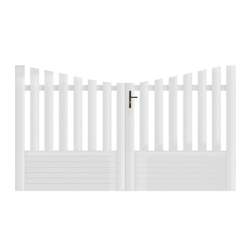 Gefradis Portail battant PVC Largeur 350 cm x Hauteur 145 cm Semi ajouré ALENCON incurvé Fabrication française