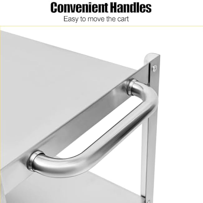 Stainless Steel Table with Wheels, 3-Tier Rolling Cart, Stainless Steel Kitchen Trolley Cart | 300lbs Load Capacity | 4 Universal Wheels | Silver | 31X16X34in-ITUbh1Mh