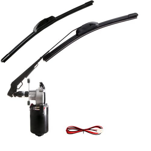 Image of 12V Electric Motor Universal UTV Windshield Wiper Kit, Compatible with most UTV RZR Ranger 570 900 1000, 2020 Defender Pro,90 Degree Motor w / 1 Wiper Arm / 2 Wiper Blades