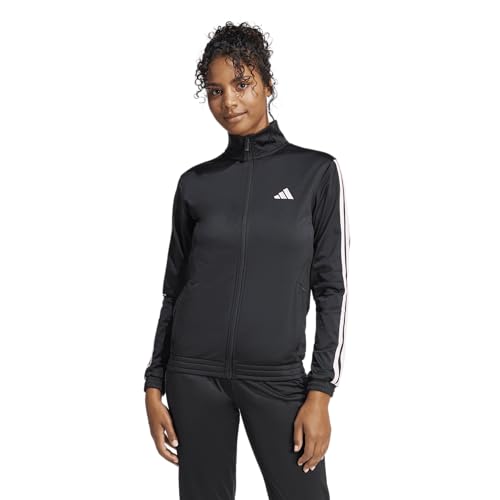 adidas Women's Tricot 3-Stripes Track Top, Black/Clear Pink, X-Large