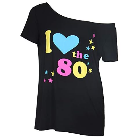Smile Fish Womens 80s Fancy Dress Top I Love 80s Casual Oversized Ladies Retro Parties T Shirt Top (XXXX-Large, Black7) Cover