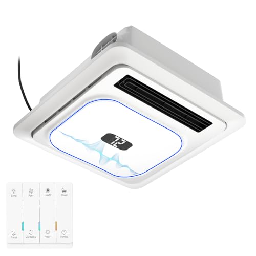 Ouayrhea Bathroom Exhaust Fan With Heater,With Heater And Light,180 Cfm 1.0 Sones, Bath Fan With 3-Color Adjustable Led，5 Color Temperatures Lights,Remote Control, White （Ceiling Mount ）