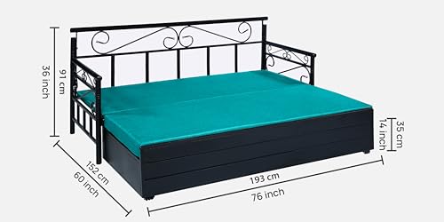 Image of 3 Seater Metal Sofa Cum Bed with Hydraulic Storage | Queen Size Sofa Cum Bed | 3 Seater Sofa Set, Metal Sofa Set for, Living Room, Sea Blue, Queen Size (Sea Blue & Black)