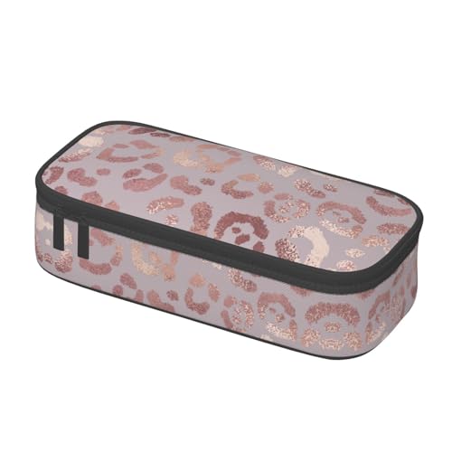 Image of Leopard Print Rose Gold Pencil Case Big Capacity Storage Pencil Pouch Stationery Bags With Zipper Portable Pen Holder Box Organizer For Boys Student College School Office Supplies