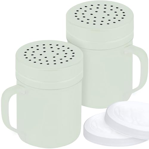 Image of CUSINIUM 10oz Sage Stainless Steel Salt Pepper Dredge Shakers - With Plastic Cap - With Handle - Pack of 2
