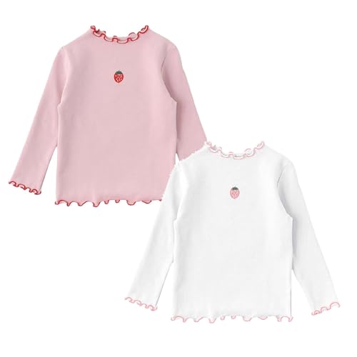 Betadog 2 Pack Girl's Long Sleeve Top Basic Shirt Tee Mock Neck Top Girls Casual Cotton Turtleneck Girls Blouse