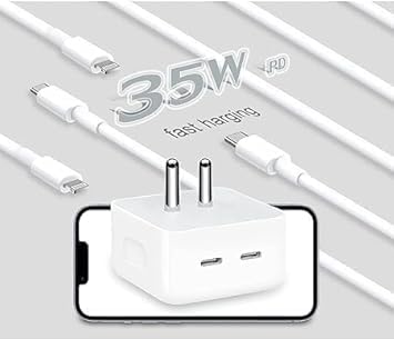 Image of Original 35W Power Adapter Charger Dual Port Adapter for iPhone 13 14 15 MFi Certified Dual USB C Power Adapter Charger Adapter with USB C to USB C & USB C to Mobile Charger (DEC119)