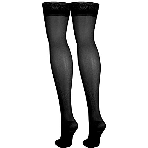 NuVein Sheer Compression Stockings for Women, 15-20 mmHg Support, Medium Denier, Thigh High, Closed Toe, Black, Medium3