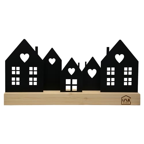 UNUS Häuser-Aufsteller Stadt Holz Metall Deko-Häuser 5 Häuser schwarz