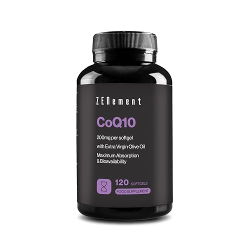 Coenzyme Q10, 200 mg | 100% Pure Naturally Fermented, 120 Softgels (4-Month Supply) with Organic Spanish Extra Virgin Olive Oil | High Strength, Antioxidant | Zenement