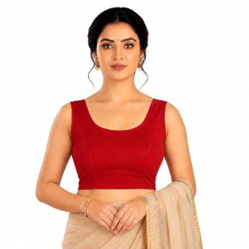 Image of Abhi Readymade Saree Blouse for Women- Sleeveless, Round Neck, Regular-fit, Stretchable, Pull-on Style Blouse