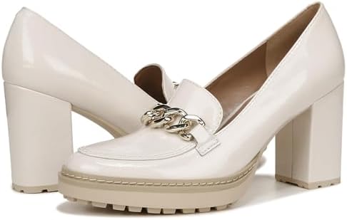 Naturalizer Womens Callie-Moc Heeled Lug Sole Loafer Satin Pearl Leather 9 M | Image 3