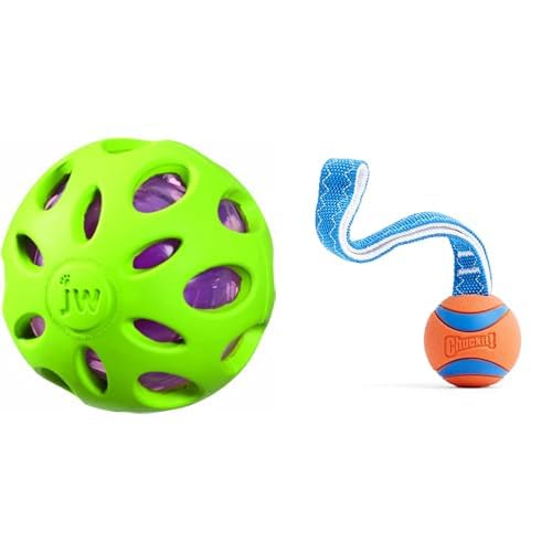 Petmate Crackle Heads 3 Crackle Ball Dog Toy Chuckit Ultra Tug 2 5 Ball with Nylon Handle Bundle