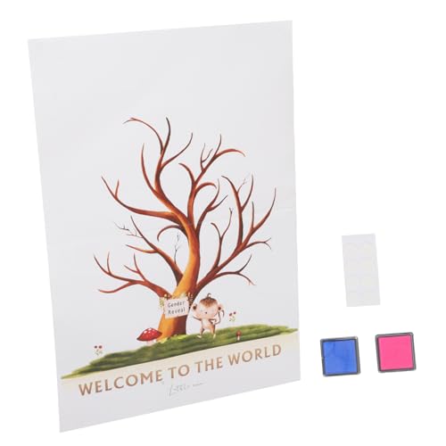FIXOSHEE Dactilares Revelación de Género Libro de Invitados con Árbol de Kit Completo para Shower Decoración para Celebraciones de Recién Nacidos