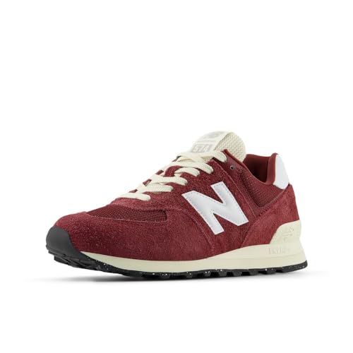 New Balance Unisex 574 V2 Varsity Suede Sneaker, Classic Crimson/White/Angora, 10.5 US Men