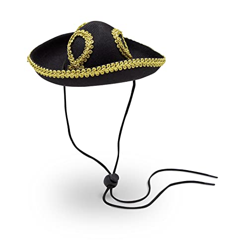 Mini Dog Sombrero Party Hat for Cinco De Mayo, Small Pet Fiesta Costume (Black)