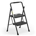 HBTower 2 Step Ladder, Folding Step Stool with Wide Anti-Slip Pedal, Sturdy Steel Ladder, Convenient Handgrip, Lightweight 500lbs Portable Steel Step Stool, Black